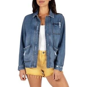 KUT From The Kloth Women's Distressed Denim Utility Jacket Size XS $130